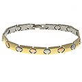 Tri-color Steel Rectangle & Circle Link Bracelet