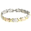 Tri-Color Steel Large X & O Link Bracelet