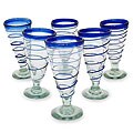 Blue Rim Beer Glasses - Set of 6 (Mexico)