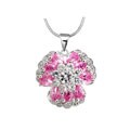 Silvertone Pink CZ Flower Necklace