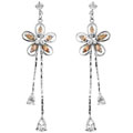 Silvertone CZ Flower and CZ Dangle Earrings