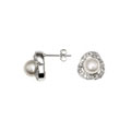 Silvertone Faux Pearl CZ Earrings
