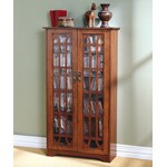 Glass Paneled 6-shelf Oak Media Cabinet