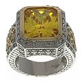 Two-tone Sterling Silver Large Yellow CZ Ring