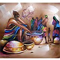 Tribal Village Women Canvas Painting (Ghana)