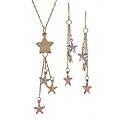 10k Tri-tone Gold Star Necklace/ Earrings Set