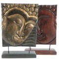 Acacia Wood Carved Buddha Face with Stand (Thailand)