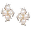 14k Gold Four Akoya Pearl and Diamond Earrings
