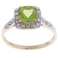 14k Yellow Gold Square Peridot Diamond Ring