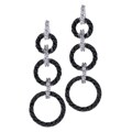 Sterling Silver 3 Circle Drop Black CZ Earrings