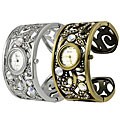 Geneva Platinum Hinged Cuff Jeweled Fashion Watch