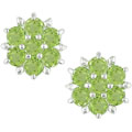Silver Round Peridot Flower Earrings