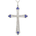18k White Gold 3/4ct Diamond Sapphire Cross