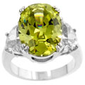 Silvertone Green CZ Oval with CZ Side Stones Ring