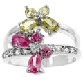 Sterling Silver Pink and Yellow CZ Butterfly Ring