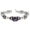 Silvertone Bali Inspired Purple CZ Bracelet
