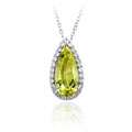 Silvertone Peridot Teardrop with CZ Accents Pendant