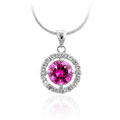 Silvertone Pink CZ Drop Pendant Necklace