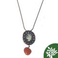 Roman Glass Necklace w/ Carnelian Nugget Dangle (Israel)