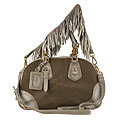Prada Beige Logo Jacquard Bowler Bag with Fringed Strap