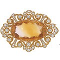18k Gold 2-3/5ct Diamond Citrine Antique Brooch