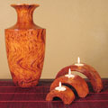 Mangowood Urn 3 Candle Holders and Vase