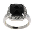 Sterling Silver Faceted Onyx CZ Ring
