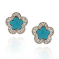 Sterling Silver CZ Turquoise Flower Earrings