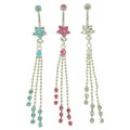 Flower Navel Bar with Long Jewel Chain Dangle