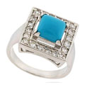 Sterling Silver Synthetic Blue Turquoise CZ Ring
