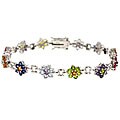 Sterling Silver Multi Color CZ Flower Bracelet