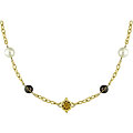 18k Yellow Gold Pearl & Multi-Gemstone Necklace (11-12mm)