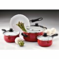 Red 7-piece Tempered Glass Cookware Set