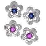 14k White Gold Sapphire Diamond Flower Earrings