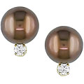 Cultured Tahitian Pearl 1/5ct TDW Diamond Earrings (9-10mm)