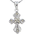 10k White Gold 1/10ct TDW Diamond Cross Necklace