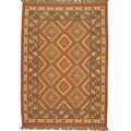 Hand-knotted Kelim Red Wool Rug (6' x 9')