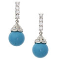 Silver CZ Synthetic Turquoise Drop Earrings