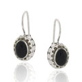 Sterling Silver Oval Onyx Leverback Earrings