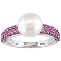 14k Gold Pink Sapphire and Freshwater Pearl Ring