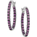 14k White Gold Pink Sapphire Hoop Earrings