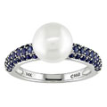 14k Gold Sapphire Cultured Freshwater Pearl Ring