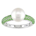 14k Gold Tsavorite Cultured Freshwater Pearl Ring