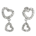 Sterling Silver CZ Rimmed Heart Dangle Earrings