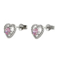 Sterling Silver Pink CZ Heart Earrings