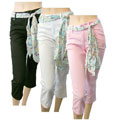 Bay Blue Cropped Pants with Floral Sash Belt