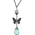 Butterfly, Pearl, and Aqua Quartz Charm Necklace