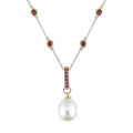 Ruby and Cultured Freshwater Pearl Drop Necklace