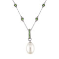 14k White Gold Tsavorite Cultured FW Pearl Necklace