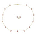 14k Gold Cultured FW Pink Pearl Necklace & Earring Set